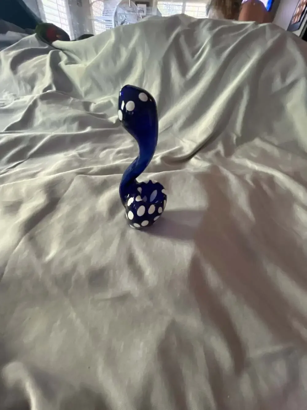 Blue and White Glass  Hand Piece with Polka Dot Motif